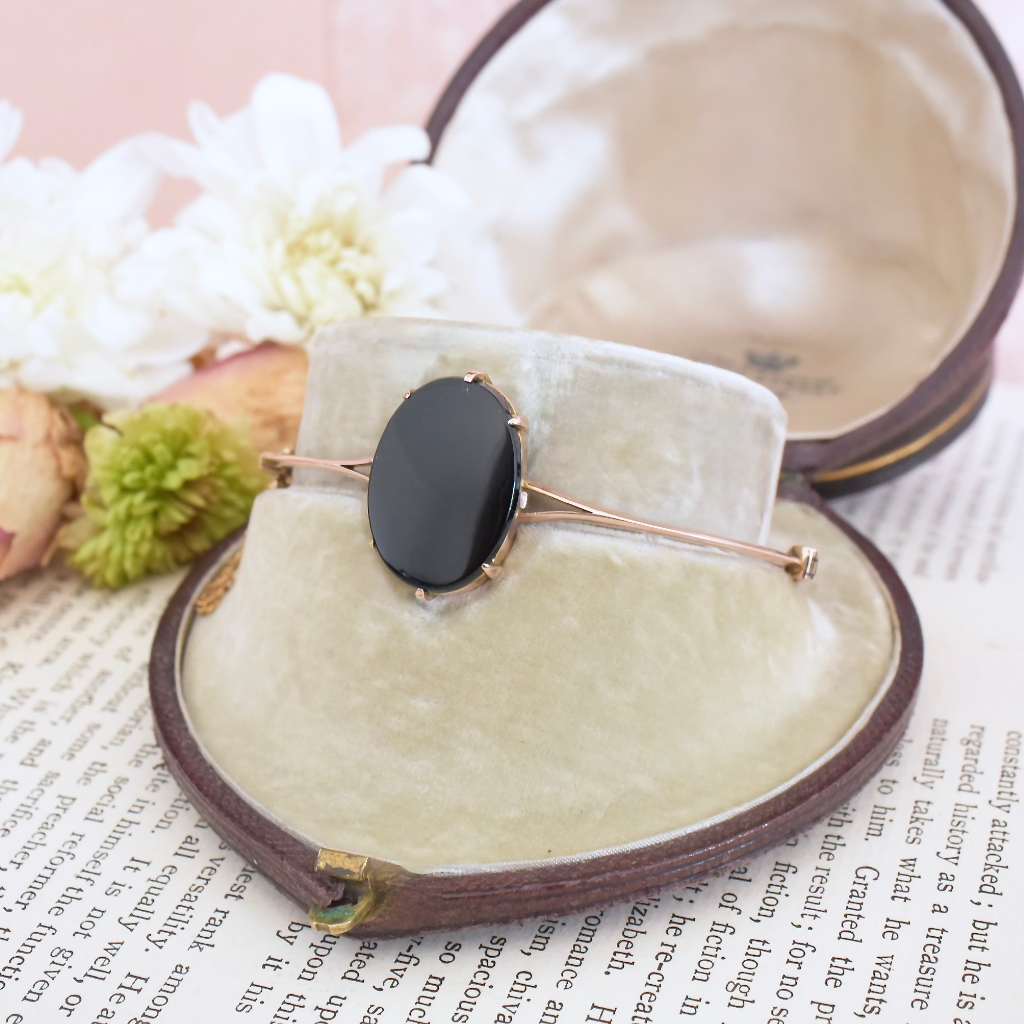 Antique Australian 9ct Rose Gold And Onyx Bangle by ‘Wendts’ Circa 1915