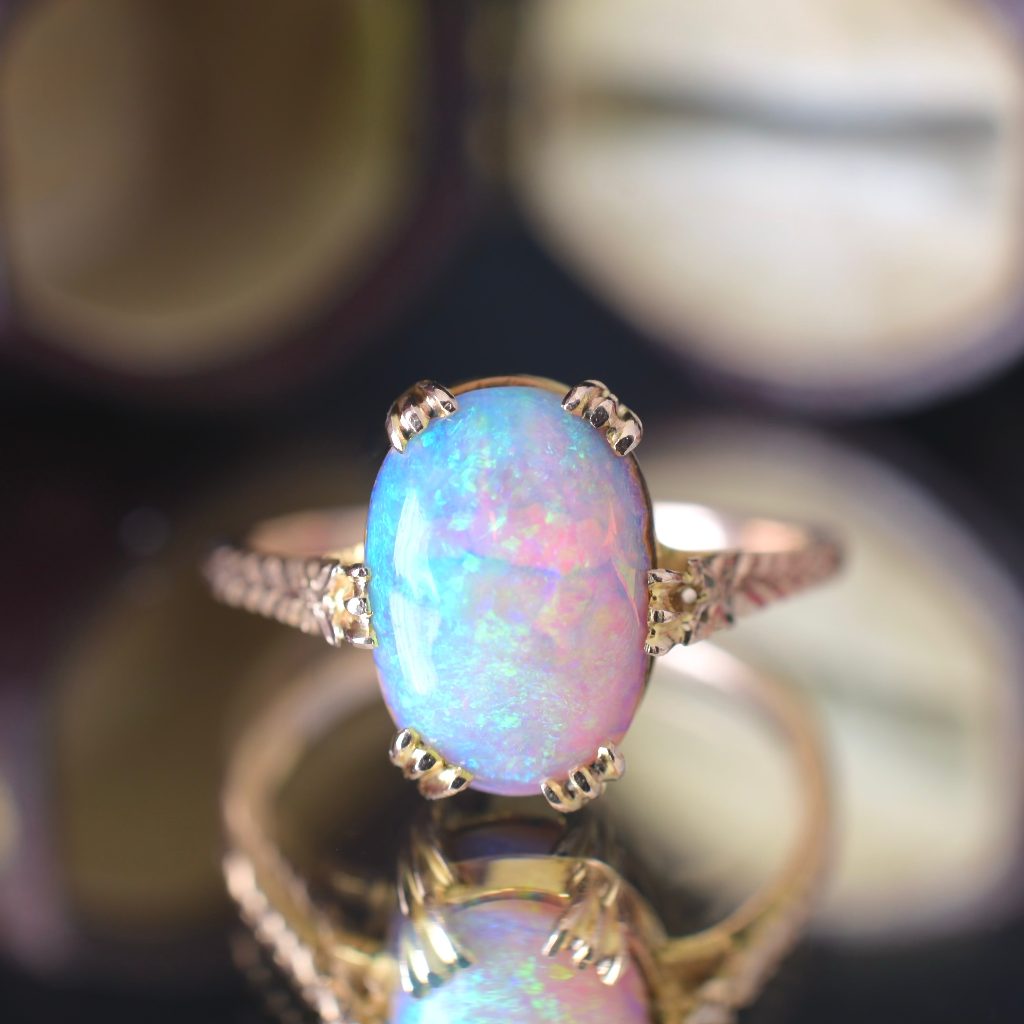 Vintage 9ct Rose Gold Solid Crystal Boulder Opal Ring Circa 1940’s