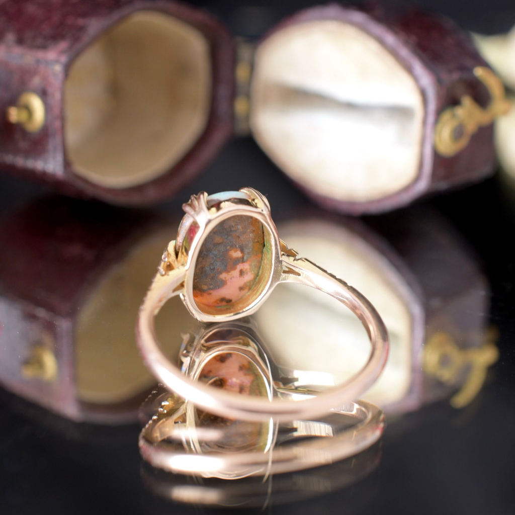Vintage 9ct Rose Gold Solid Crystal Boulder Opal Ring Circa 1940’s