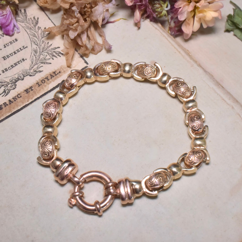 Modern 9ct Gold Two Tone Rose And Yellow Gold Floral Bracelet - 28 Grams