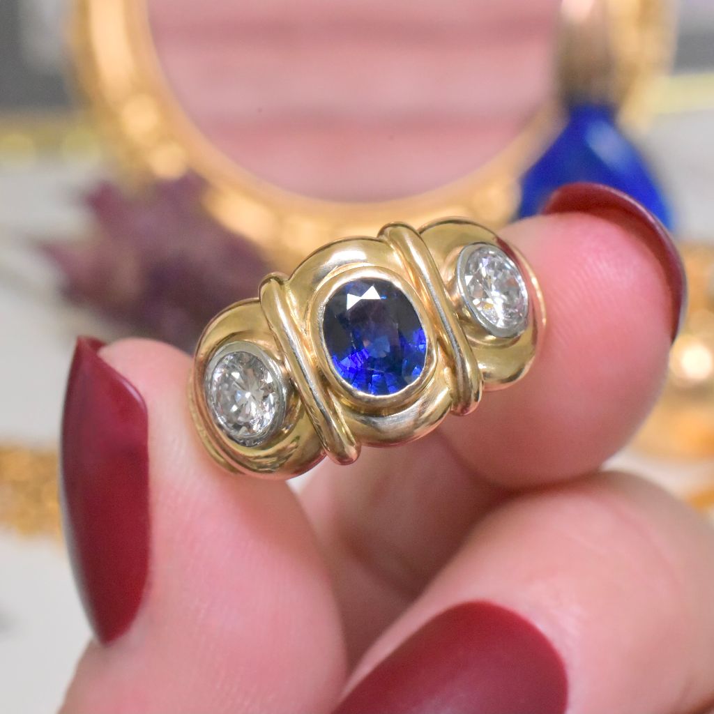 Superb Modern 18ct Yellow Gold Sapphire And Diamond Ring Independent Retail Replacement Valuation Included For $9,425.00 AUD