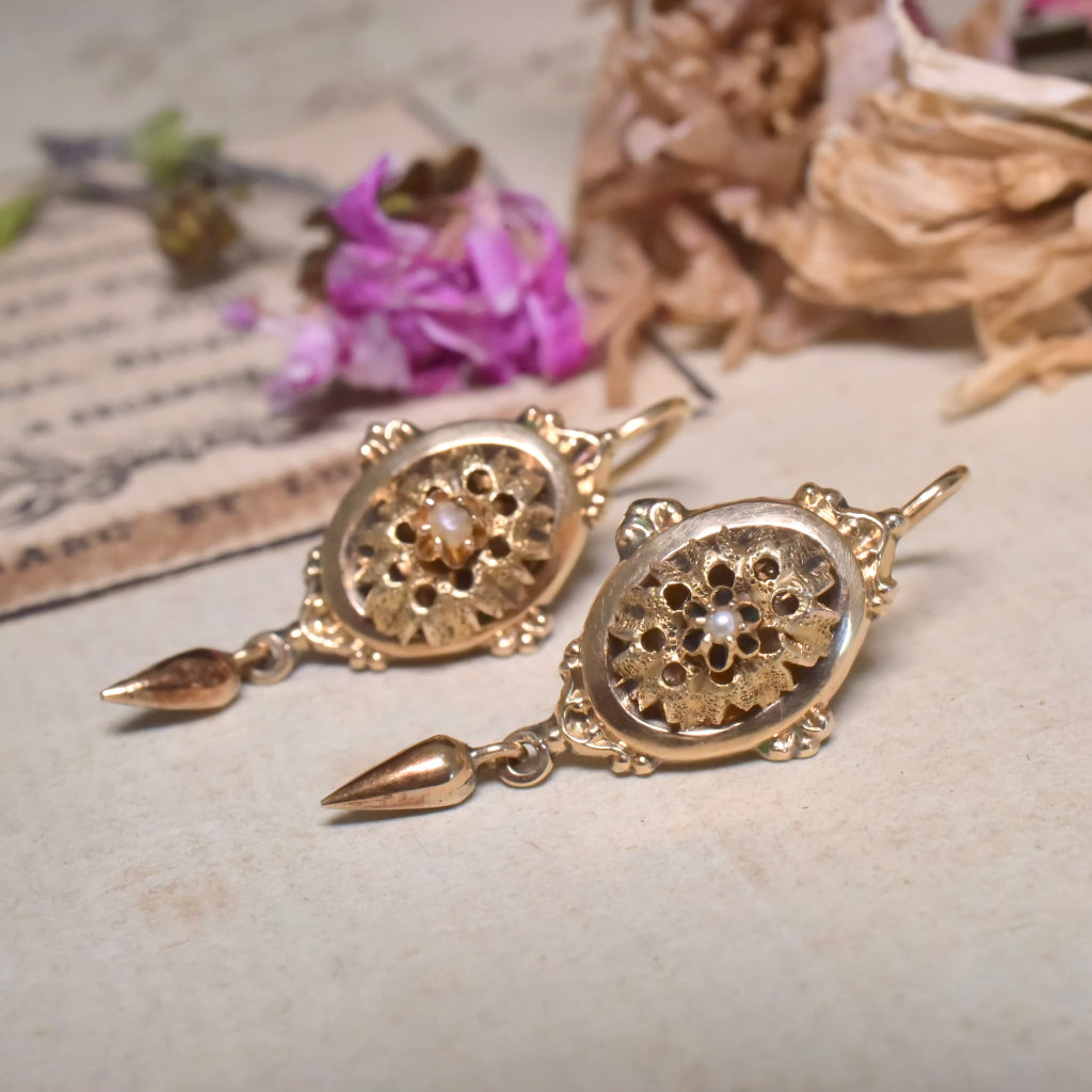 Antique Victorian 14ct Yellow Gold ‘Back To Front’ Closure Earrings Circa 1880-1900