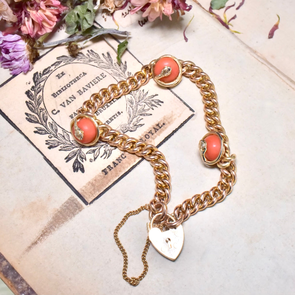 Antique 9ct Rose Gold Coral ‘Snake’ Bracelet circa 1900-1915