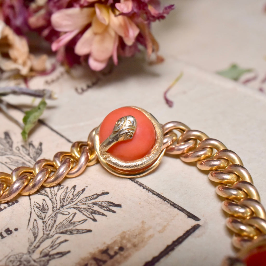 Antique 9ct Rose Gold Coral ‘Snake’ Bracelet circa 1900-1915