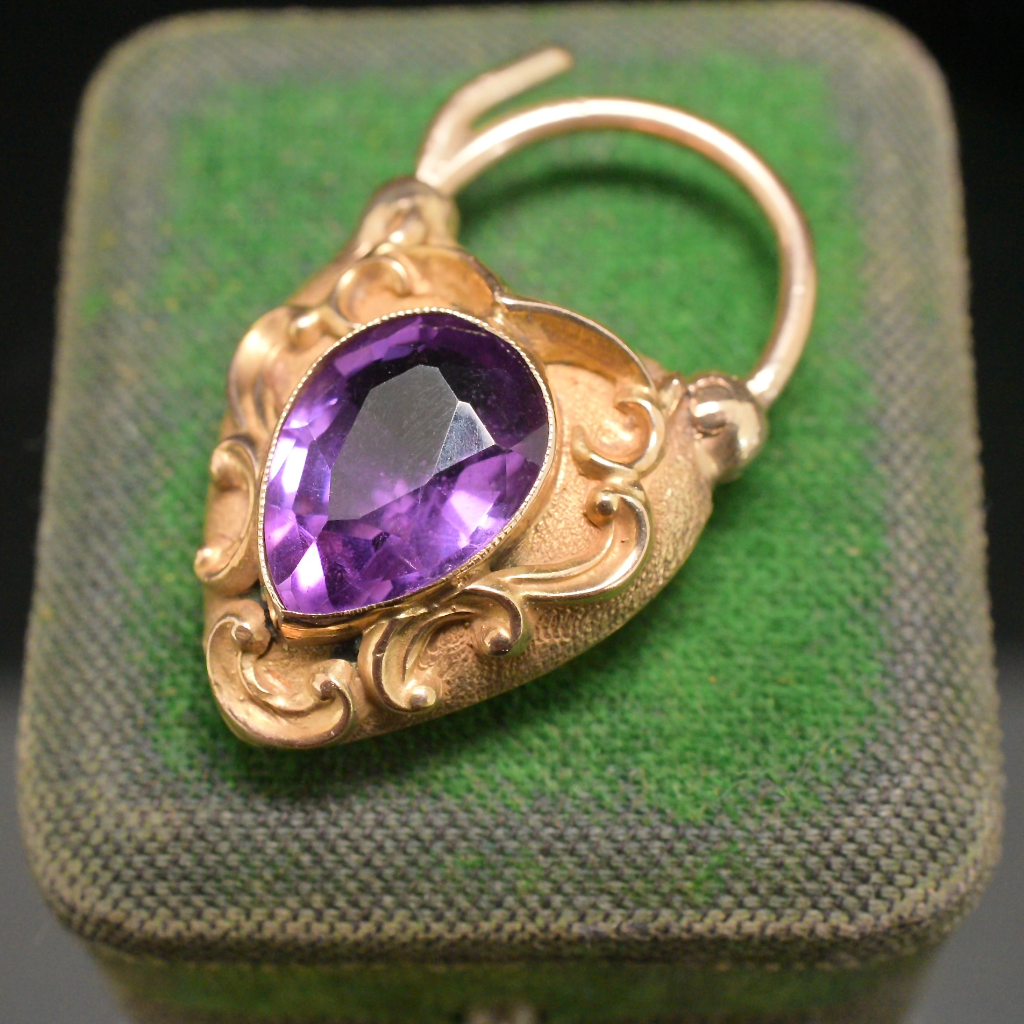 Antique Victorian 15ct Yellow Gold And Amethyst Padlock Clasp Circa 1890-1900