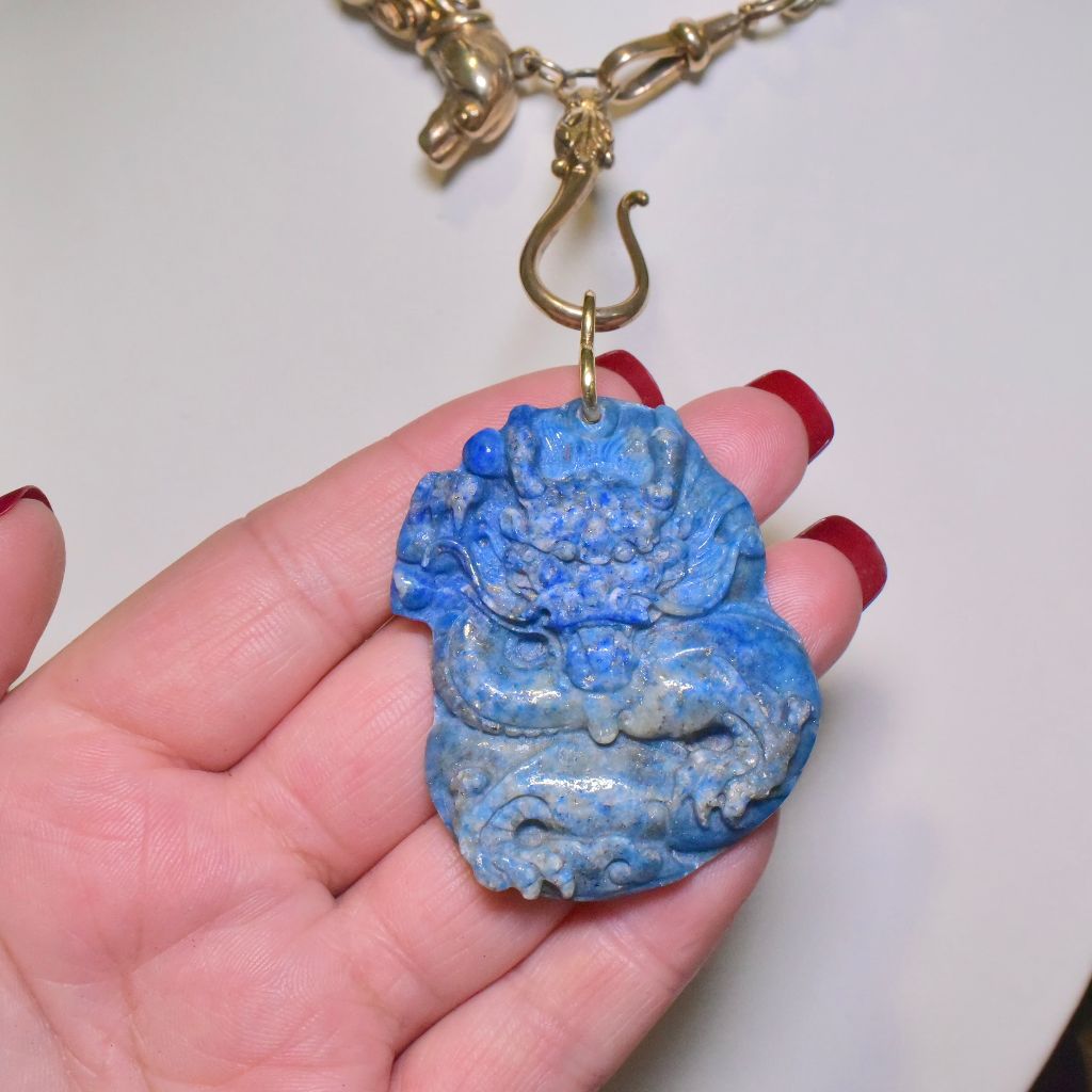 Vintage 14ct Gold And Lapis Lazuli ’Shishi - Lion Dog’ Pendant