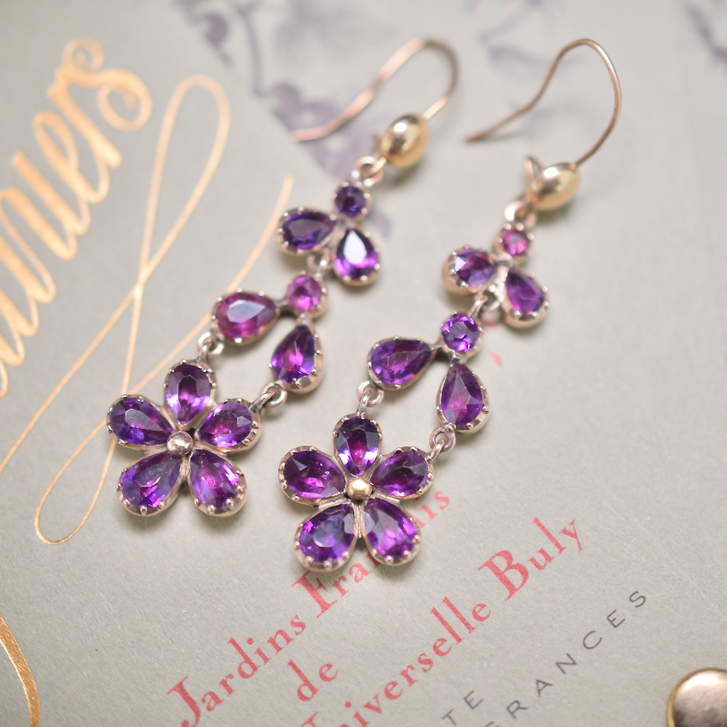 Antique Georgian/Early Victorian Amethyst ‘Pansy’ Earrings Circa 1800-1830