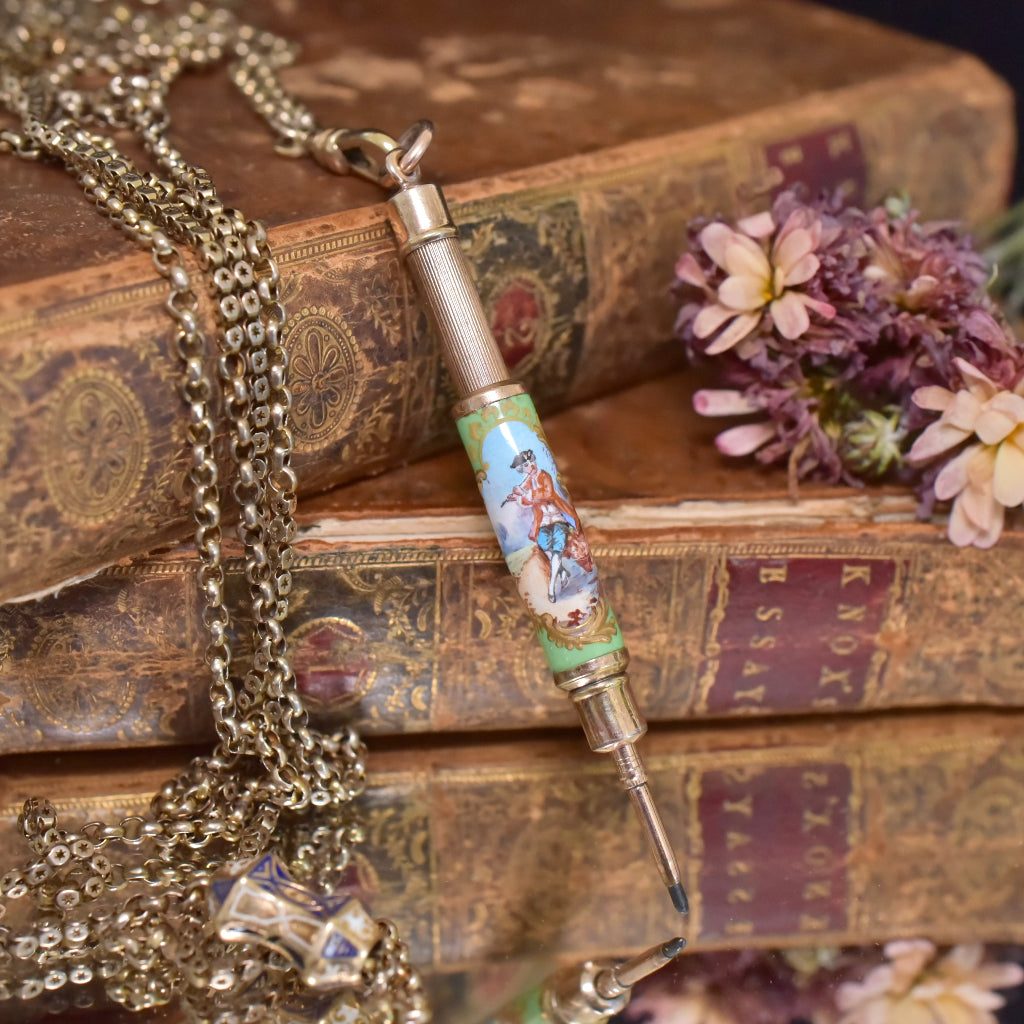 Antique Victorian Hand Painted Enamel Telescoping Pencil Circa 1880-1900