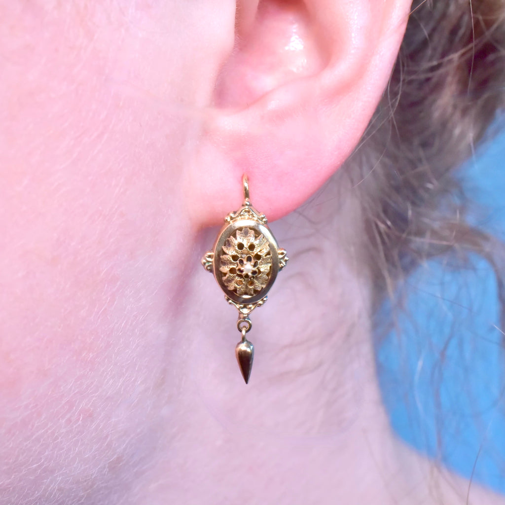 Antique Victorian 14ct Yellow Gold ‘Back To Front’ Closure Earrings Circa 1880-1900