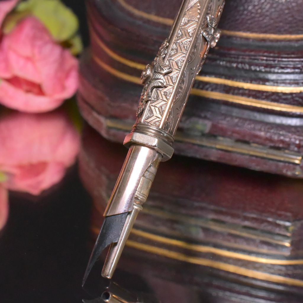 Antique Victorian 9ct Gold And Bloodstone Double Propelling Nib Pen And Propelling Pencil Circa 1880 (Original case included)