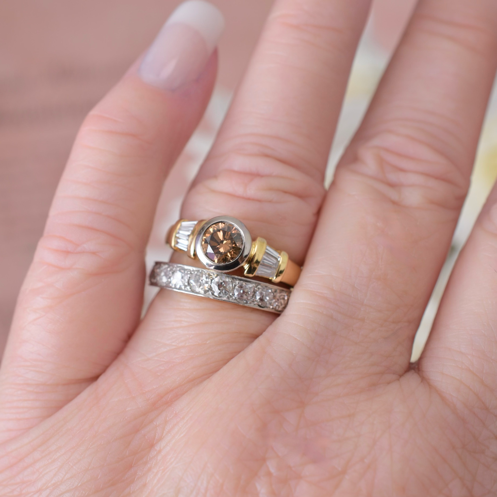 Modern 18ct Yellow Gold Champagne/Cognac And White Diamond Ring Independent Valuation Included For $8,500.00 AUD