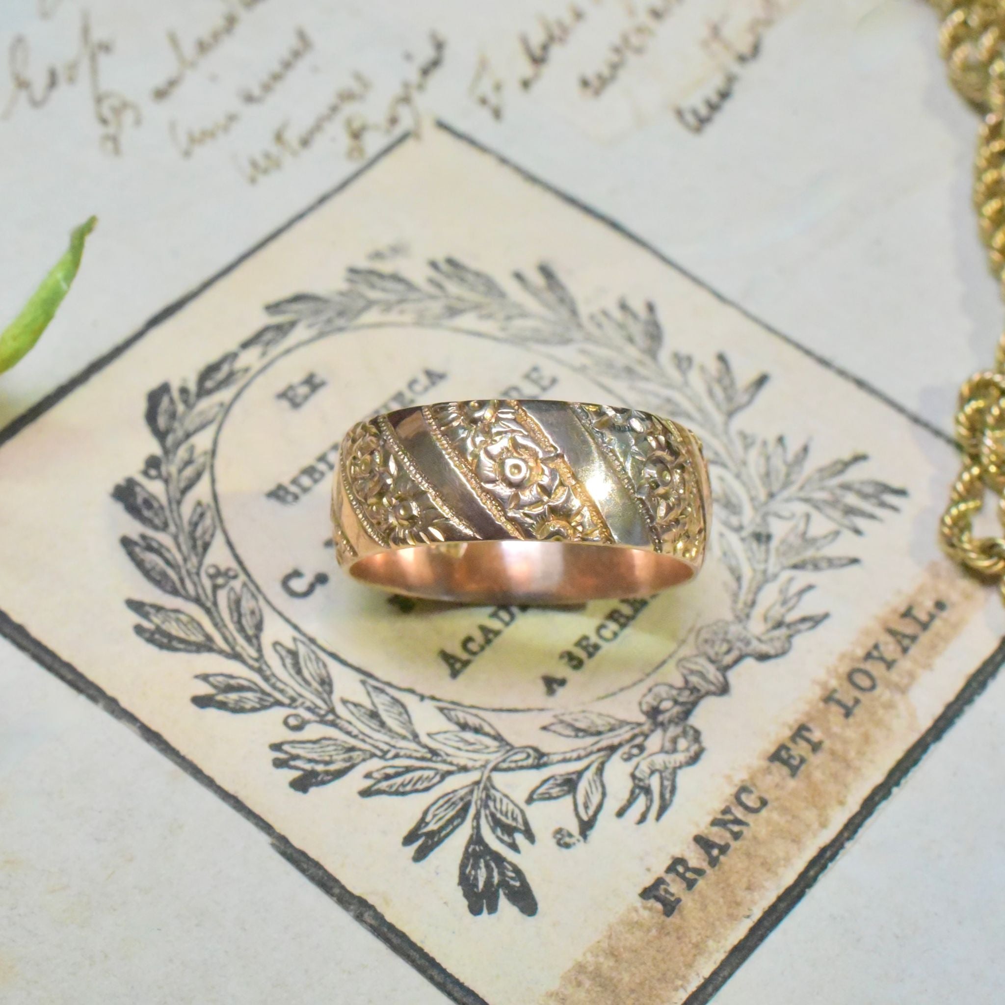 Antique Edwardian 9ct Rose Gold Floral Band - London 1909