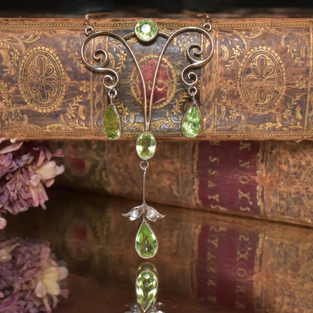 Antique Edwardian 9ct Rose Gold And Peridot Necklace Circa 1910’s