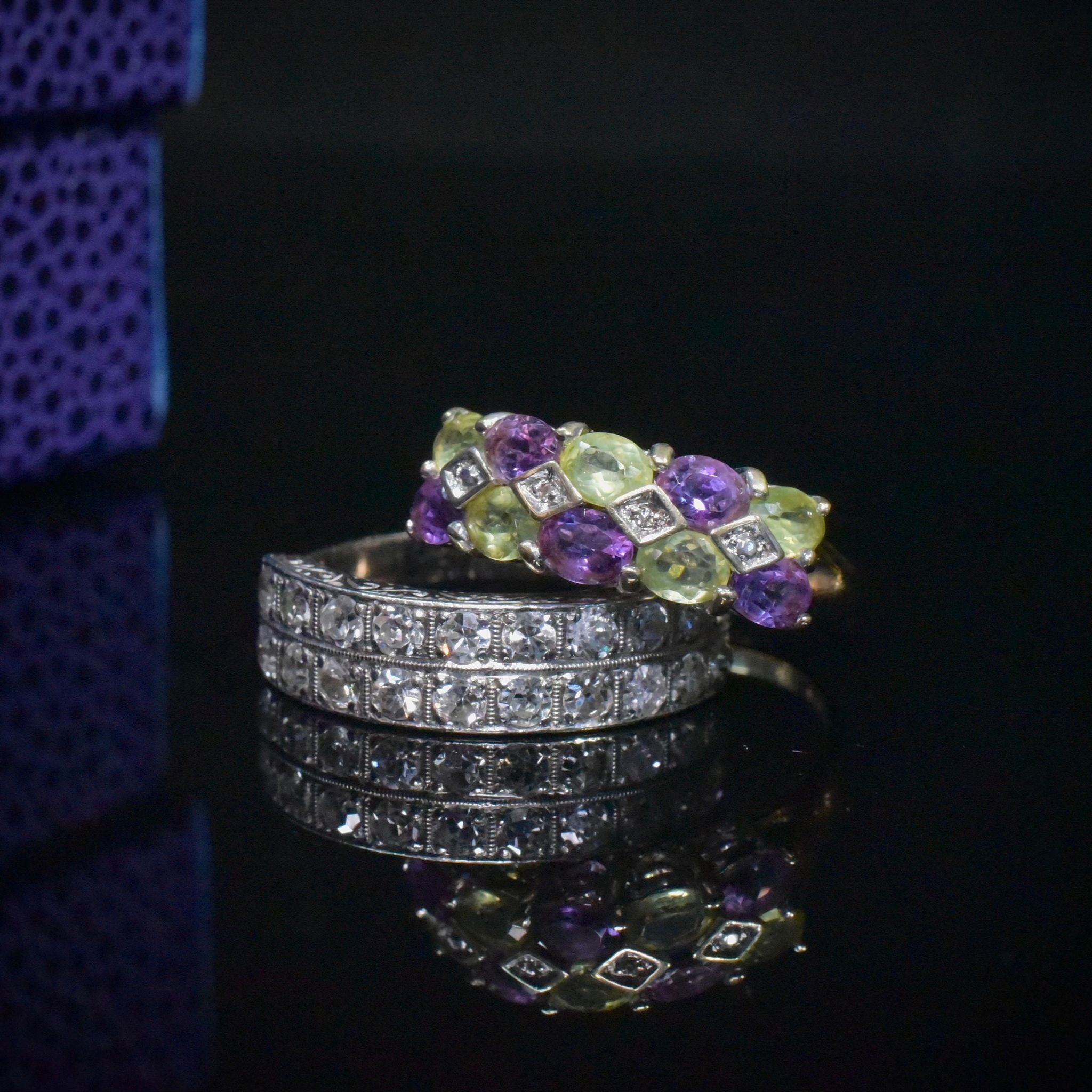 Vintage 9ct Yellow Gold Amethyst And Peridot Ring
