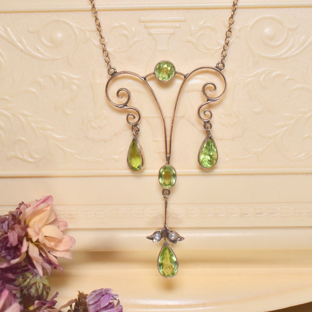 Antique Edwardian 9ct Rose Gold And Peridot Necklace Circa 1910’s