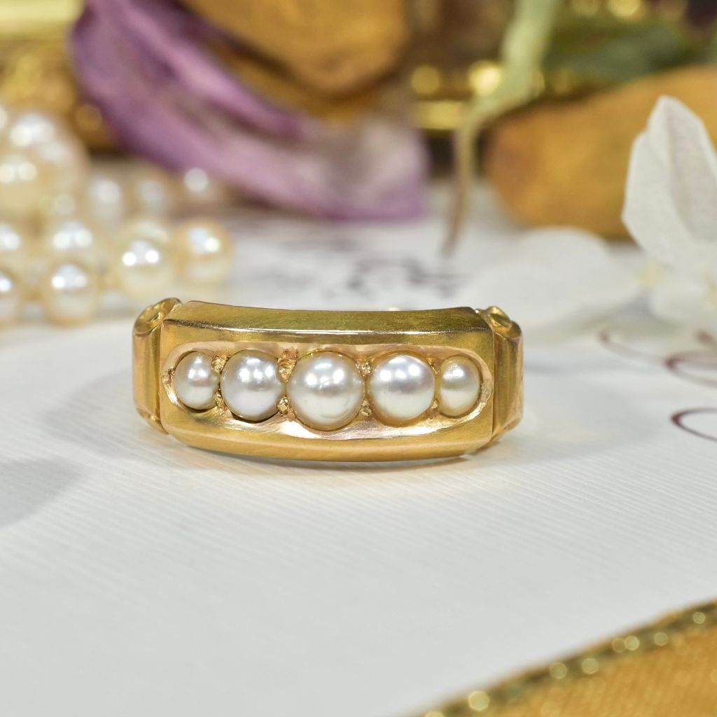 Antique Victorian 15ct Gold And Natural Half Pearl Ring - Hollis & Newman (Chester) 1883