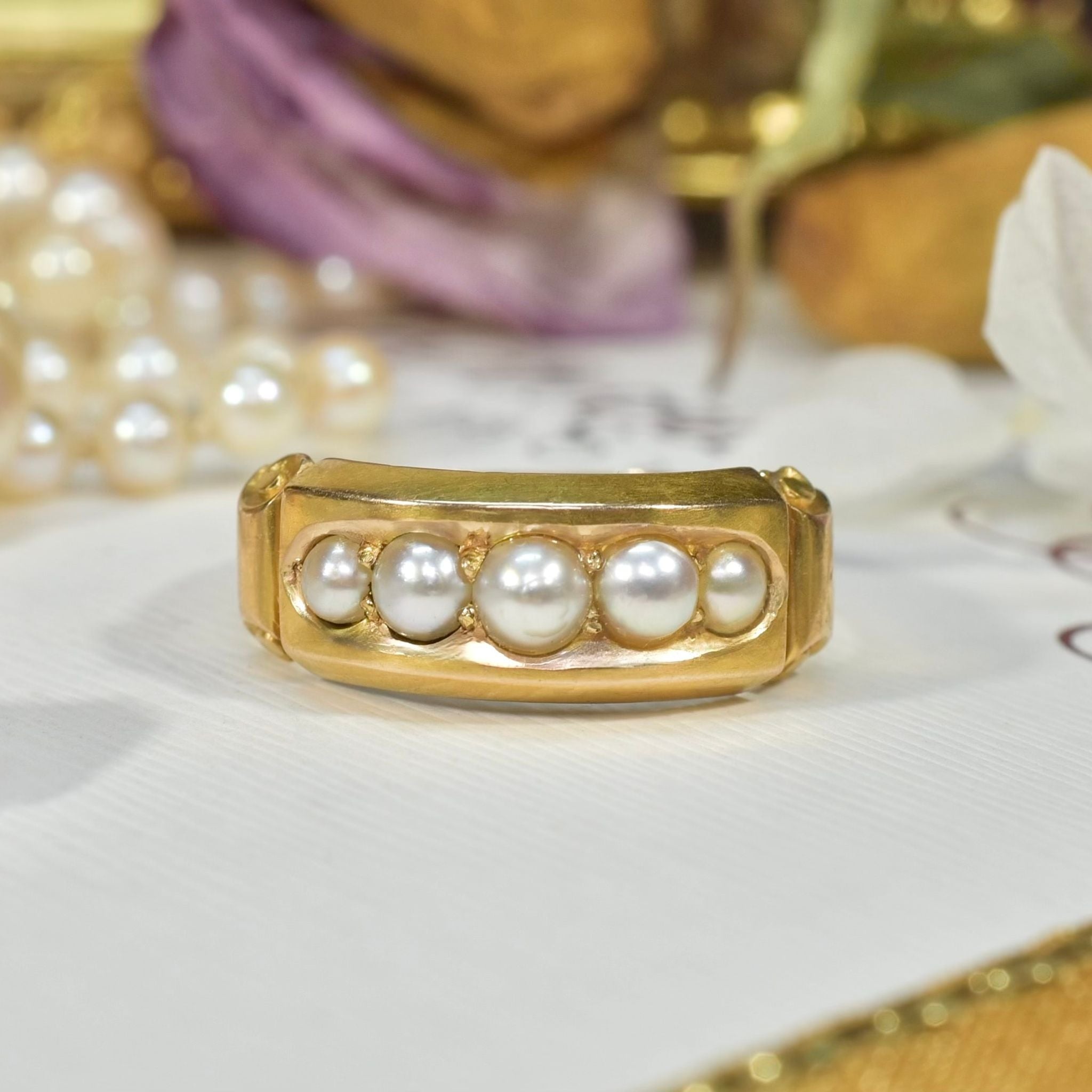 Antique Victorian 15ct Gold And Natural Half Pearl Ring - Hollis & Newman (Chester) 1883