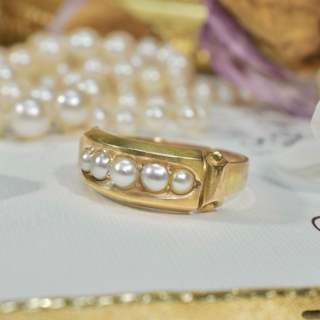 Antique Victorian 15ct Gold And Natural Half Pearl Ring - Hollis & Newman (Chester) 1883