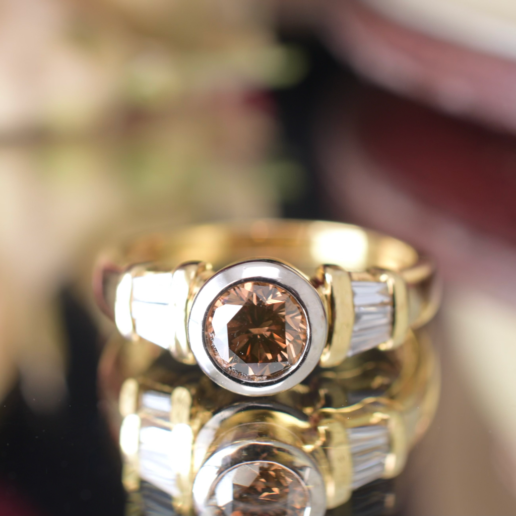 Modern 18ct Yellow Gold Champagne/Cognac And White Diamond Ring Independent Valuation Included For $8,500.00 AUD