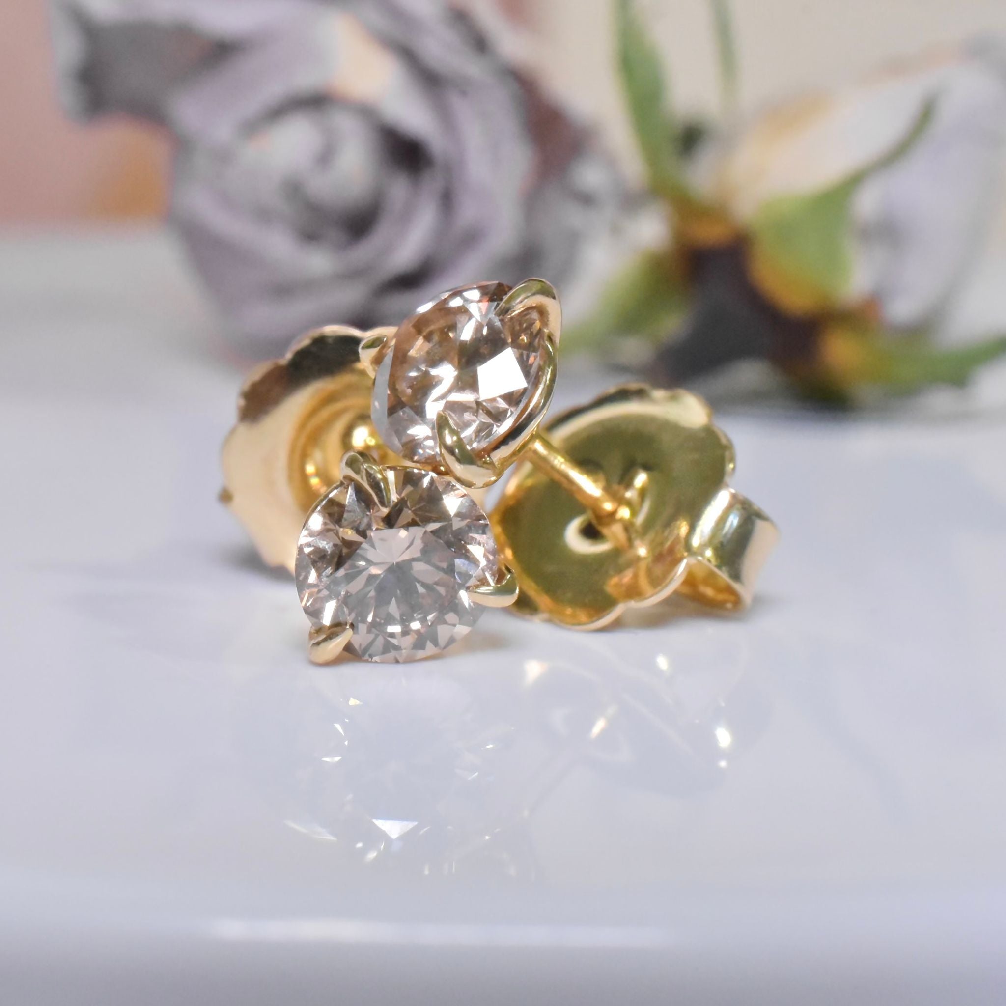 Exceptional 18ct Yellow Gold And ArgyleType Champagne Diamond Earrings - 1.83ct Included Valuation for $10,980 AUD by Holloway Diamonds - Victoria Australia)