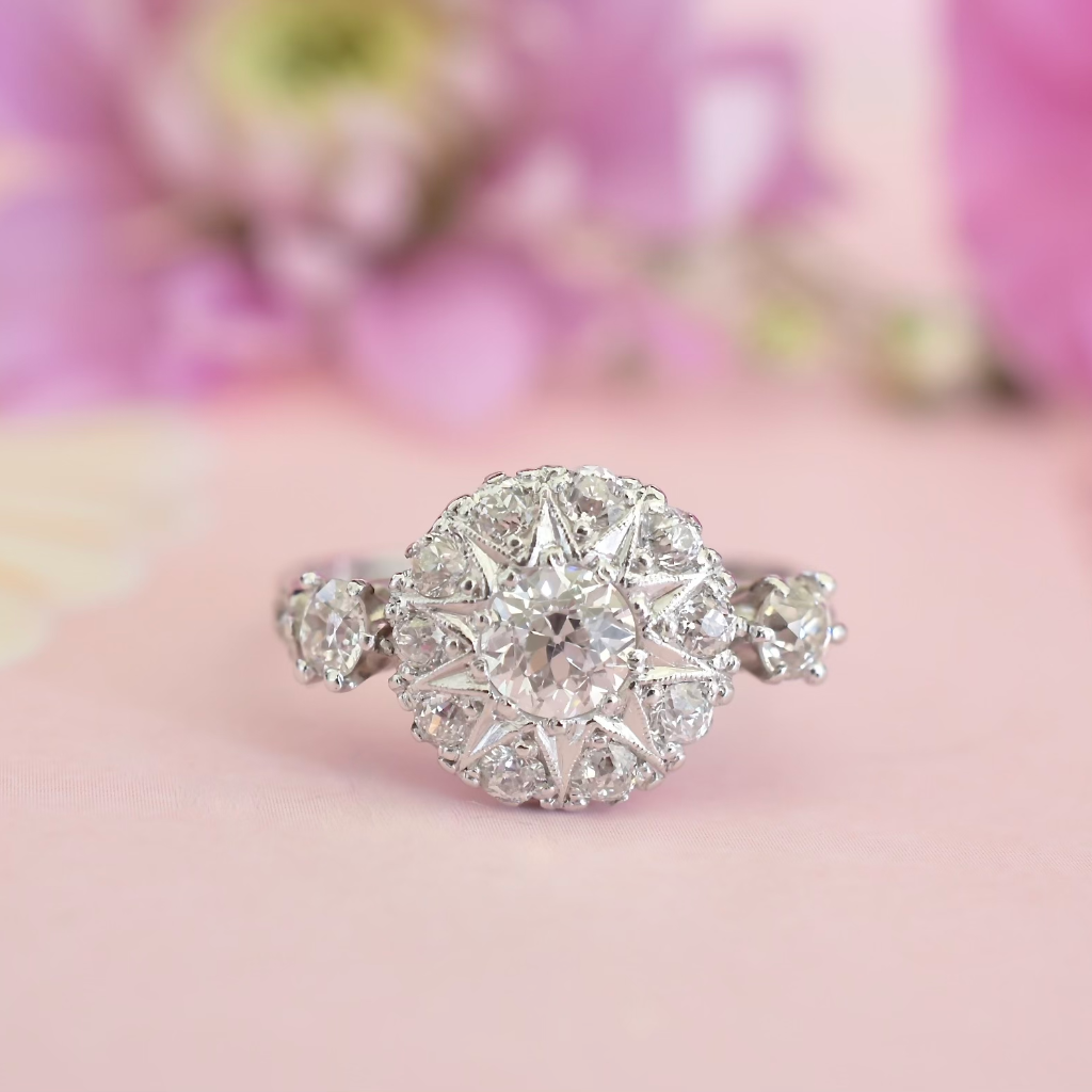 Antique Art Deco 18ct White Gold Diamond Cluster Ring  Included In Purchase Retail Replacement Valuation Dated Feb 2016 For $7,800 AUD