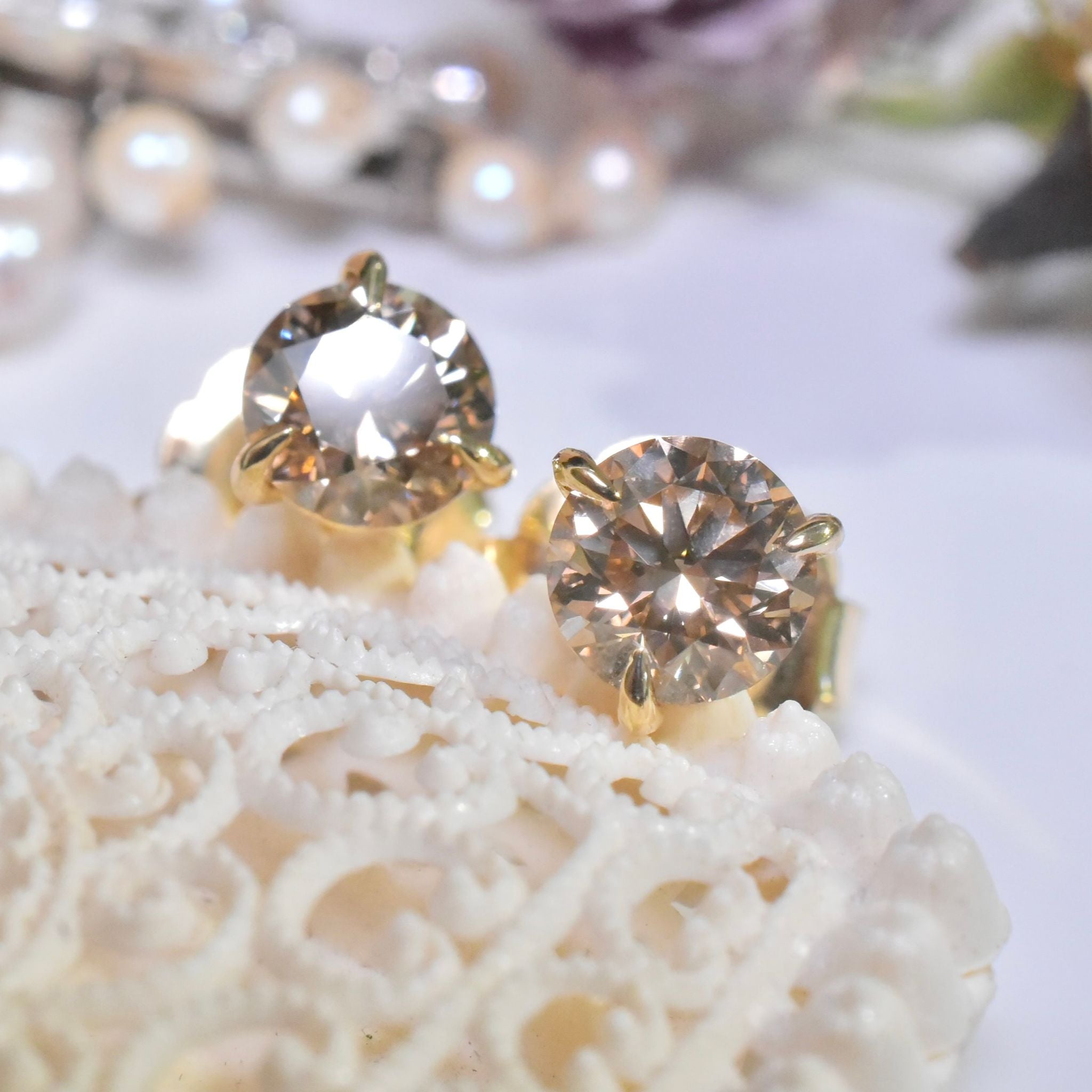 Exceptional 18ct Yellow Gold And ArgyleType Champagne Diamond Earrings - 1.83ct Included Valuation for $10,980 AUD by Holloway Diamonds - Victoria Australia)