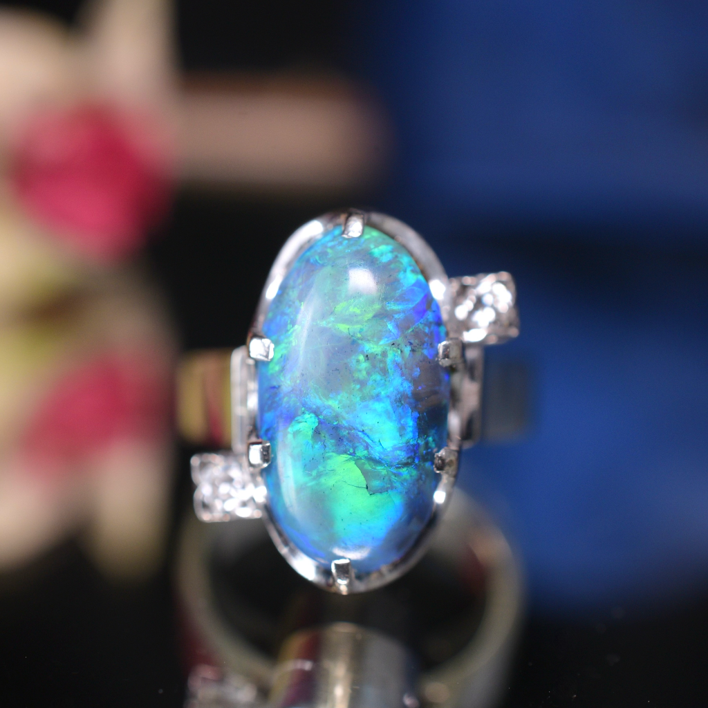 Modern Australian 18ct White Gold And Palladium Solid Black Opal And Diamond Ring 3.0cts Independent Valuation Included For $7,500 AUD