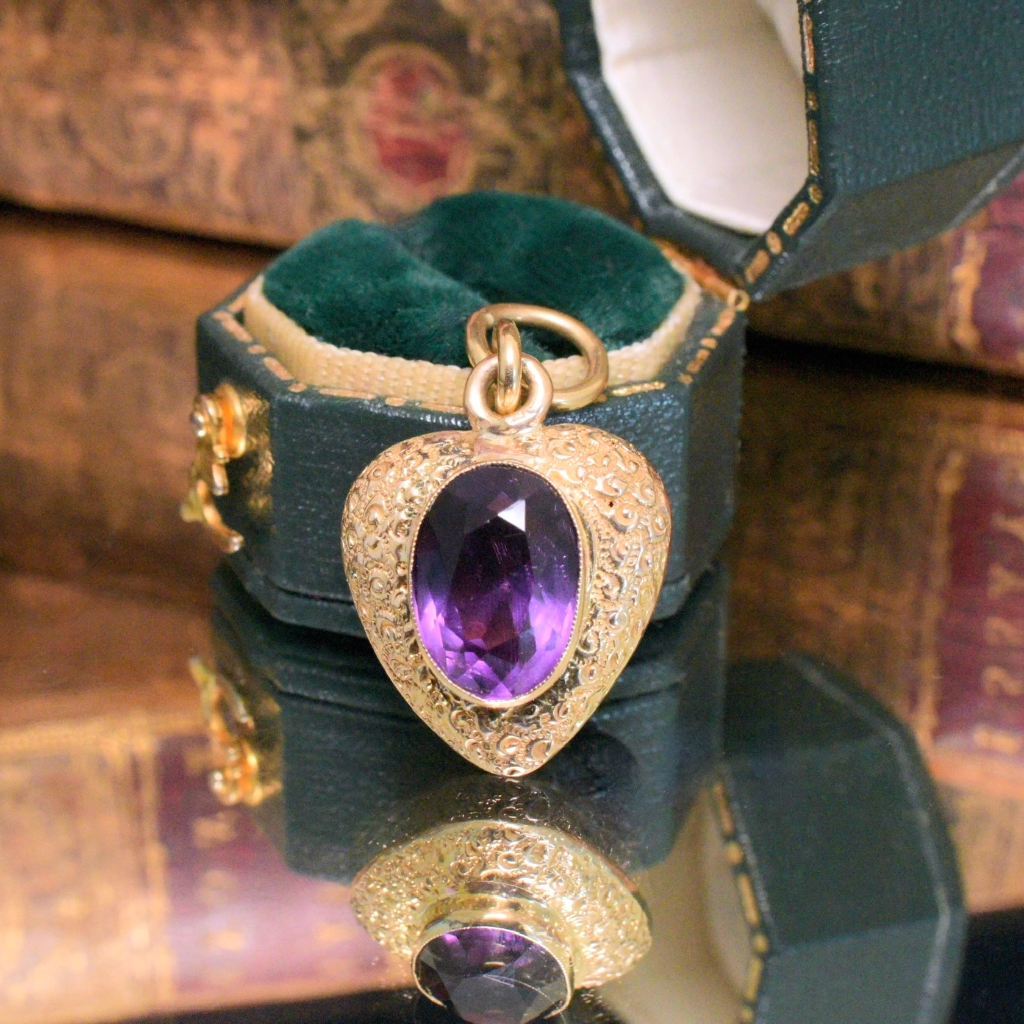 Antique Victorian 15ct Yellow Gold And Amethyst ‘Puffy’ Heart Pendant