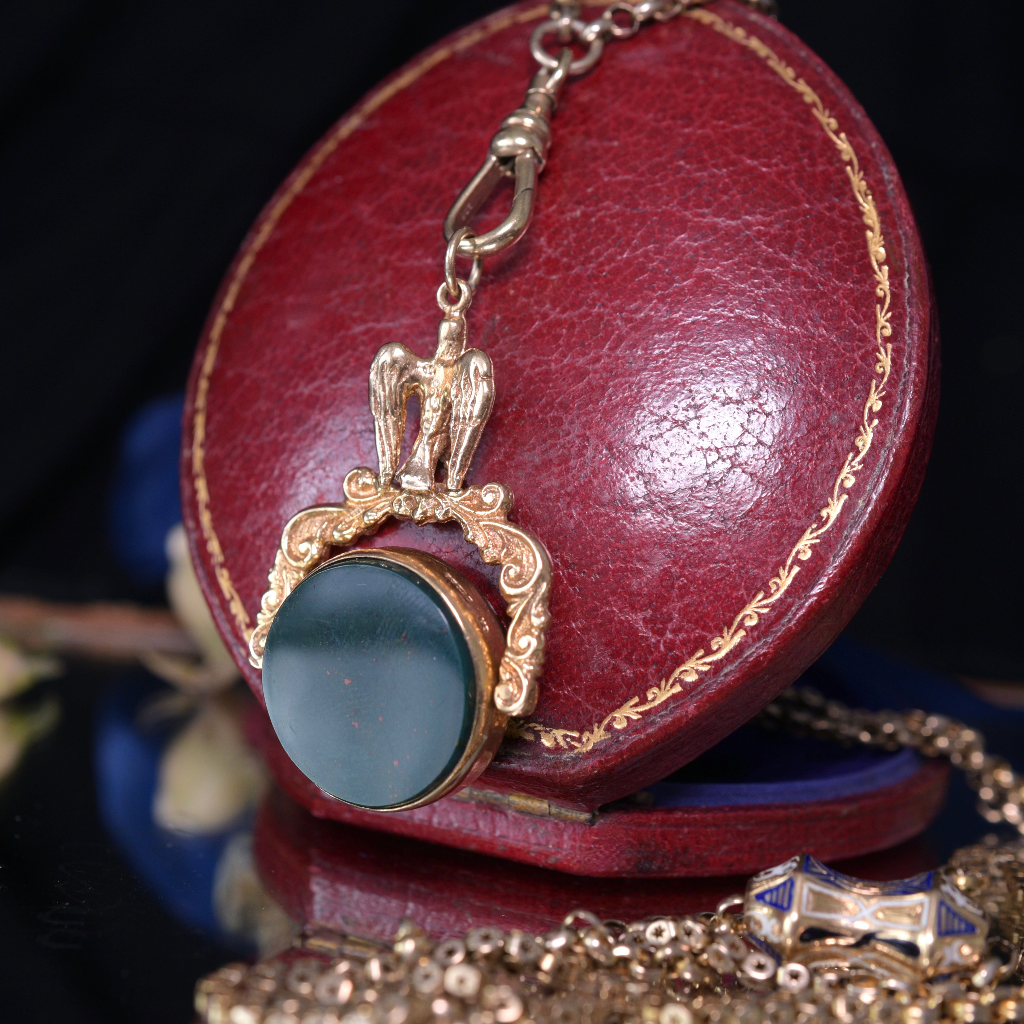 Vintage 9ct Yellow Gold Bloodstone And Carnelian ‘Spinner’ Fob - Birmingham 1979