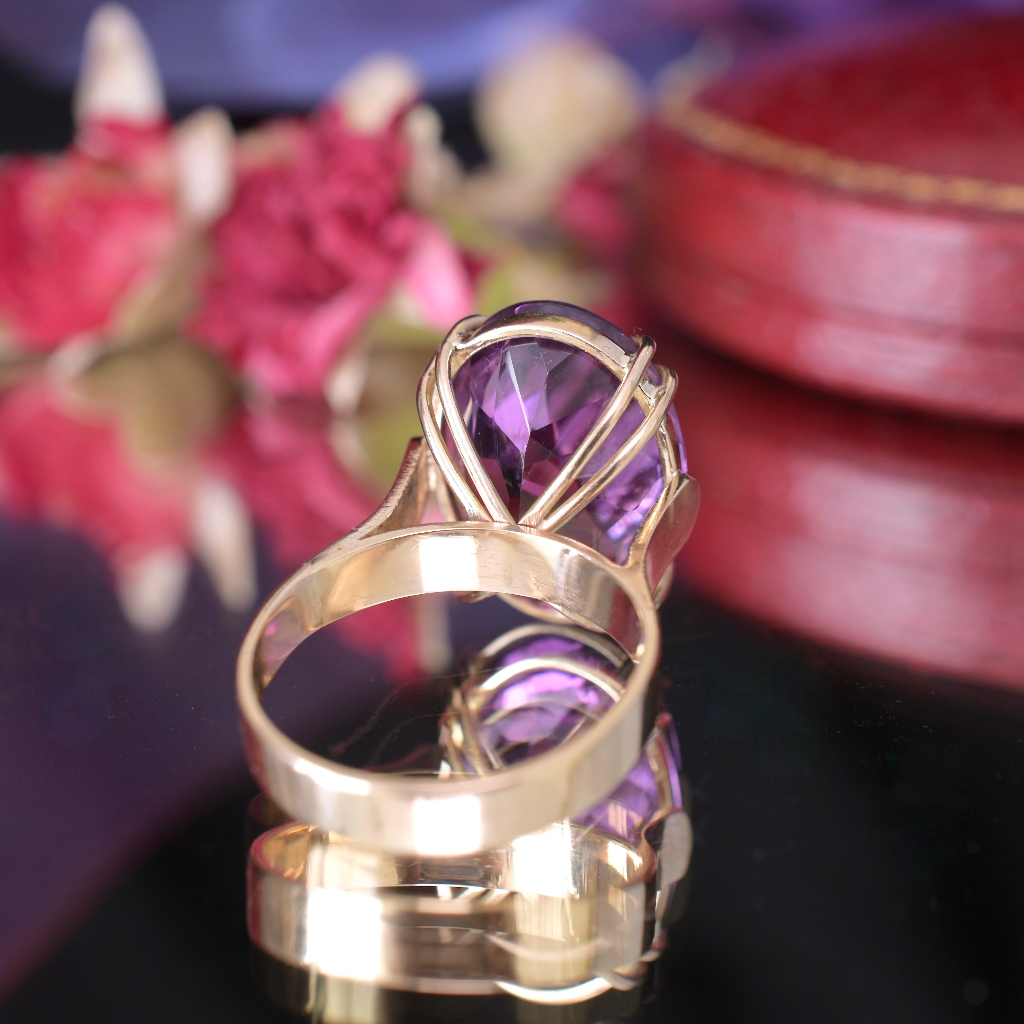 Vintage 9ct Yellow Gold Amethyst Cocktail Ring