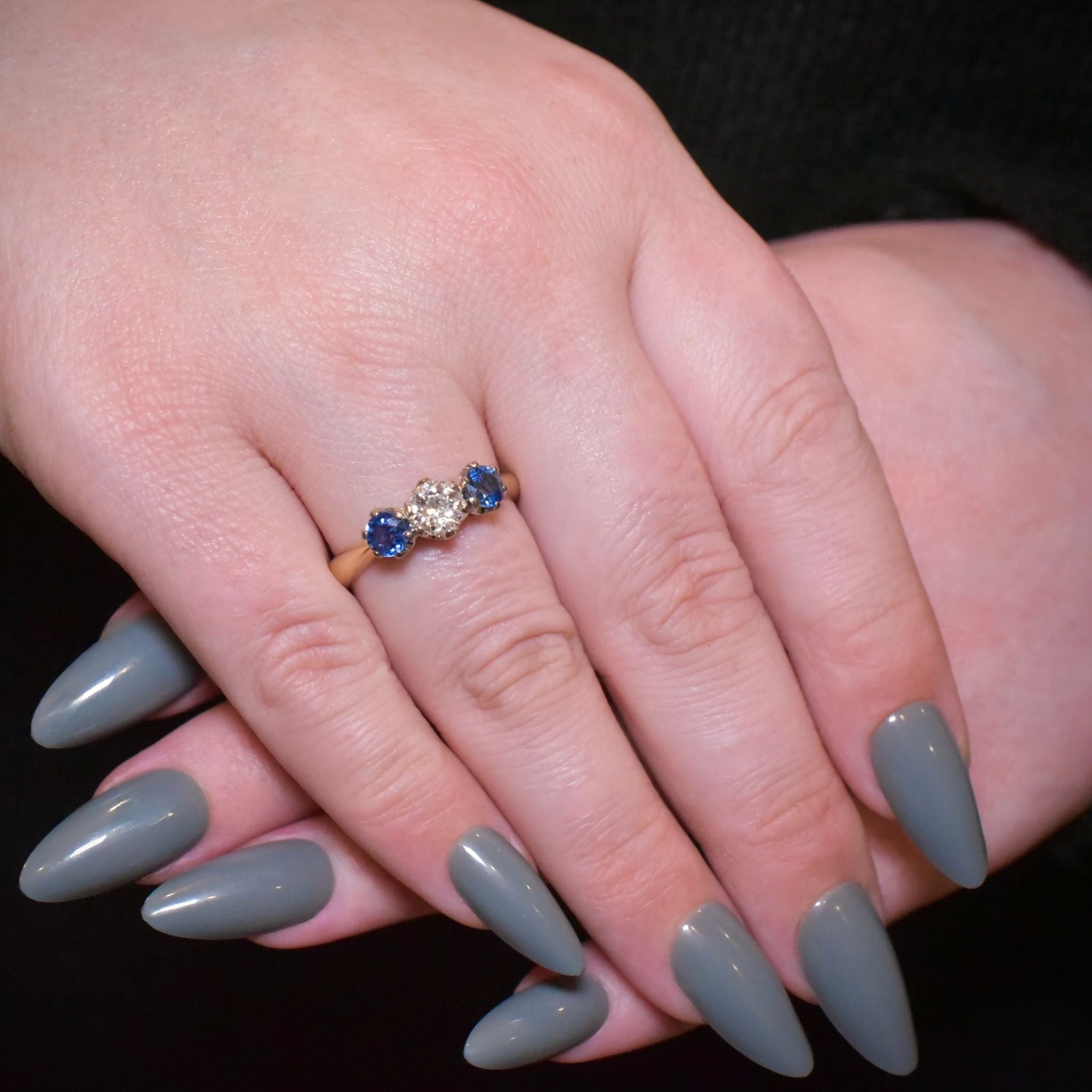 Superb 18ct Yellow and White Gold Sapphire and Diamond Trilogy Ring Includes Insurance Valuation for $8950.00 AUD