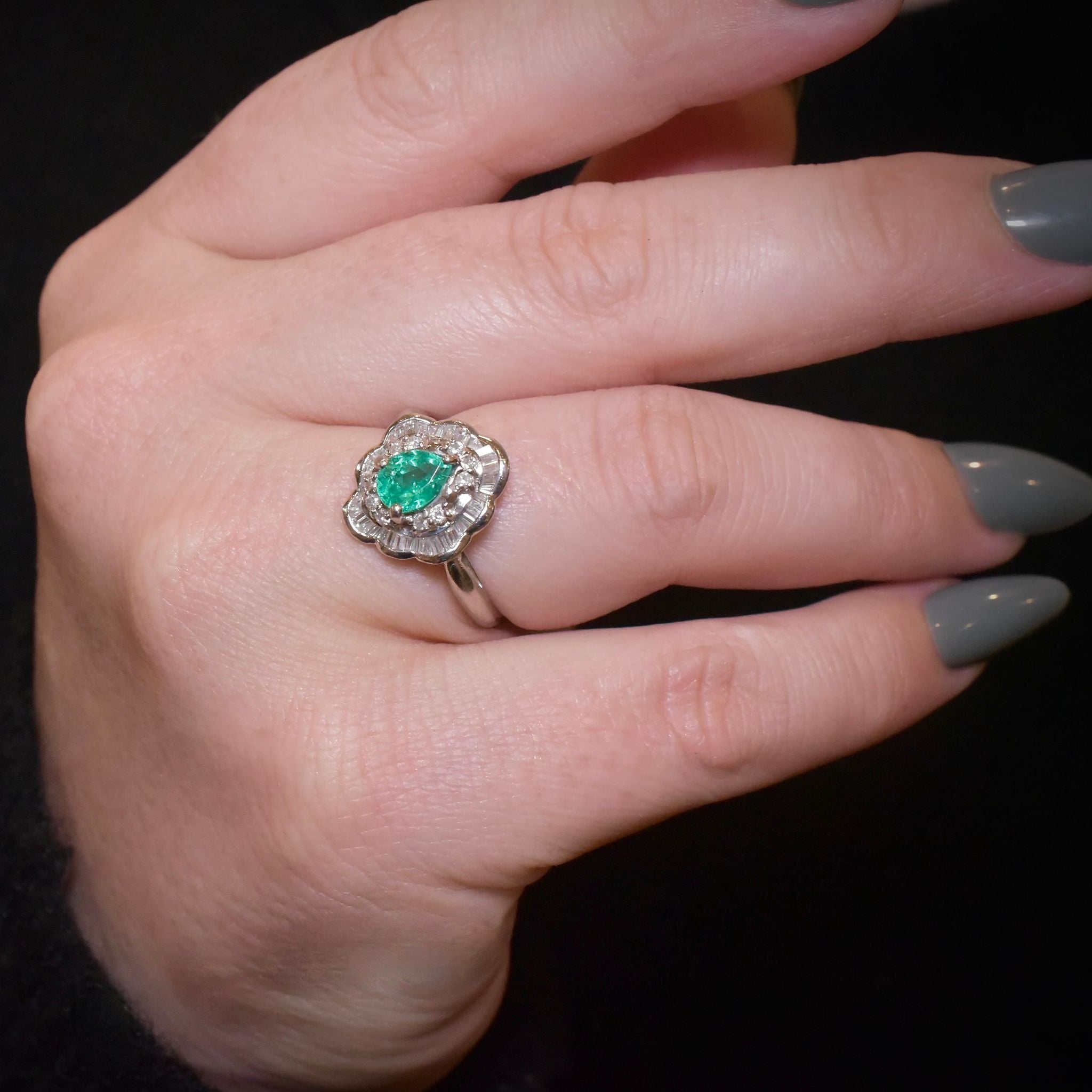Contemporary Solid Platinum Emerald And Diamond ‘Ballerina’ Ring