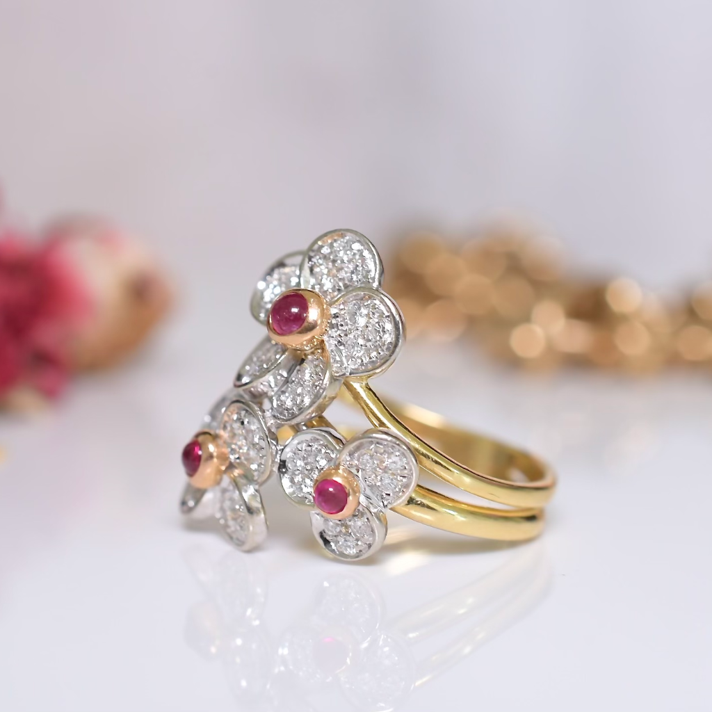 Contemporary 18ct Yellow And White Gold Diamond And Ruby Ring Independent Retail Valuation Included For $5,370 AUD