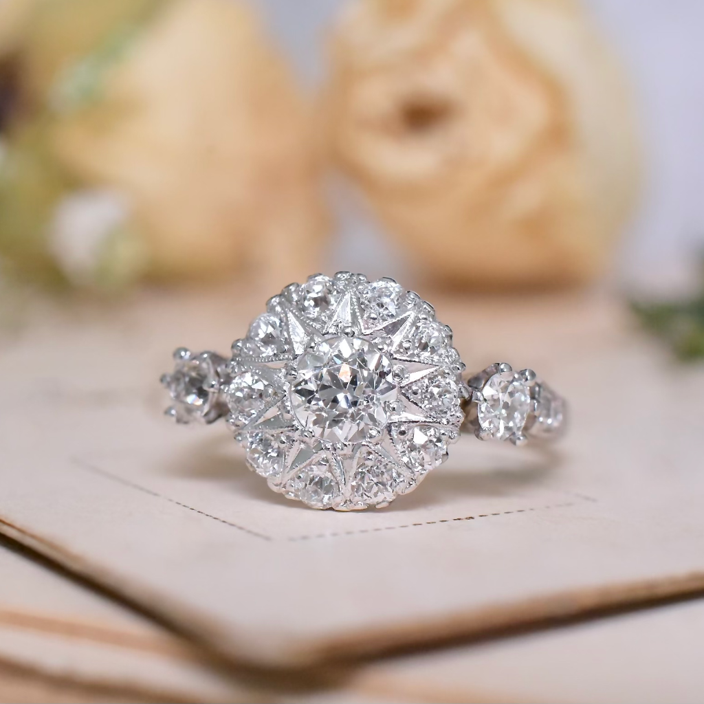 Antique Art Deco 18ct White Gold Diamond Cluster Ring  Included In Purchase Retail Replacement Valuation Dated Feb 2016 For $7,800 AUD