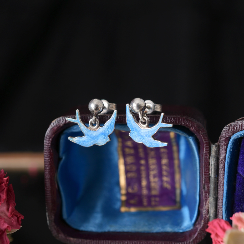 Vintage Australian Sterling Silver ‘Bluebird’ Enamel Earrings Circa 1950-1970’s