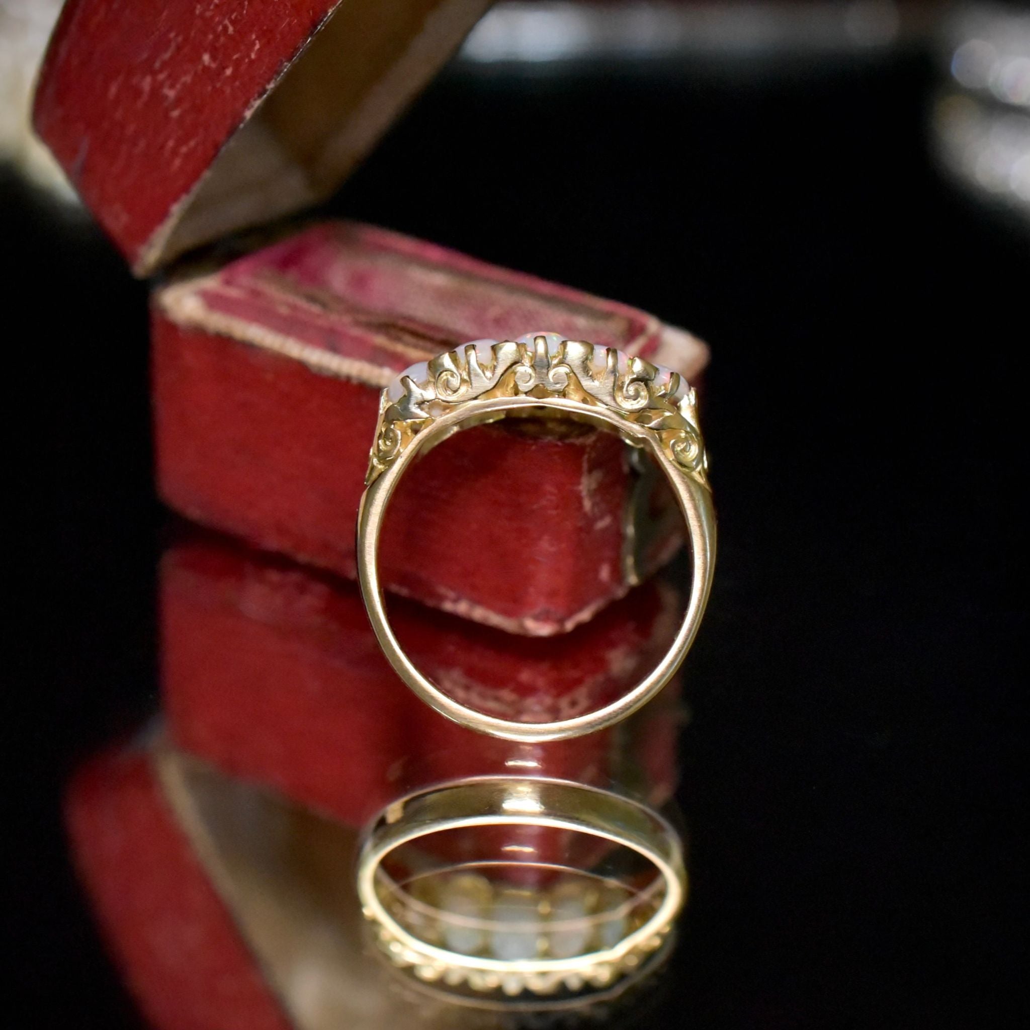 Superb Antique Victorian/Early Edwardian 18ct Yellow Gold Opal And Diamond ‘Half Hoop’ Ring Circa 1900