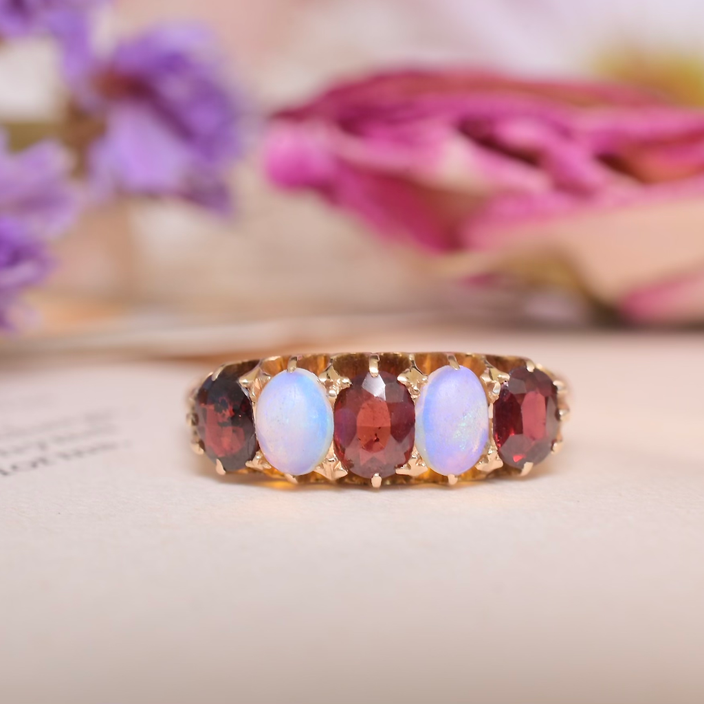 Antique Australian 18ct Rose Gold Garnet And Opal Ring Circa 1910-15