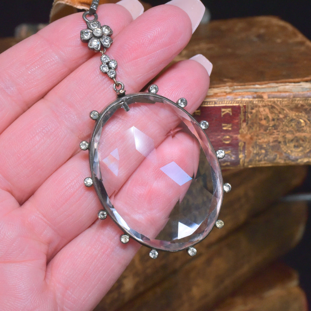 Superb Antique Art Deco Sterling Silver Rock Crystal Pendant Circa 1920’s