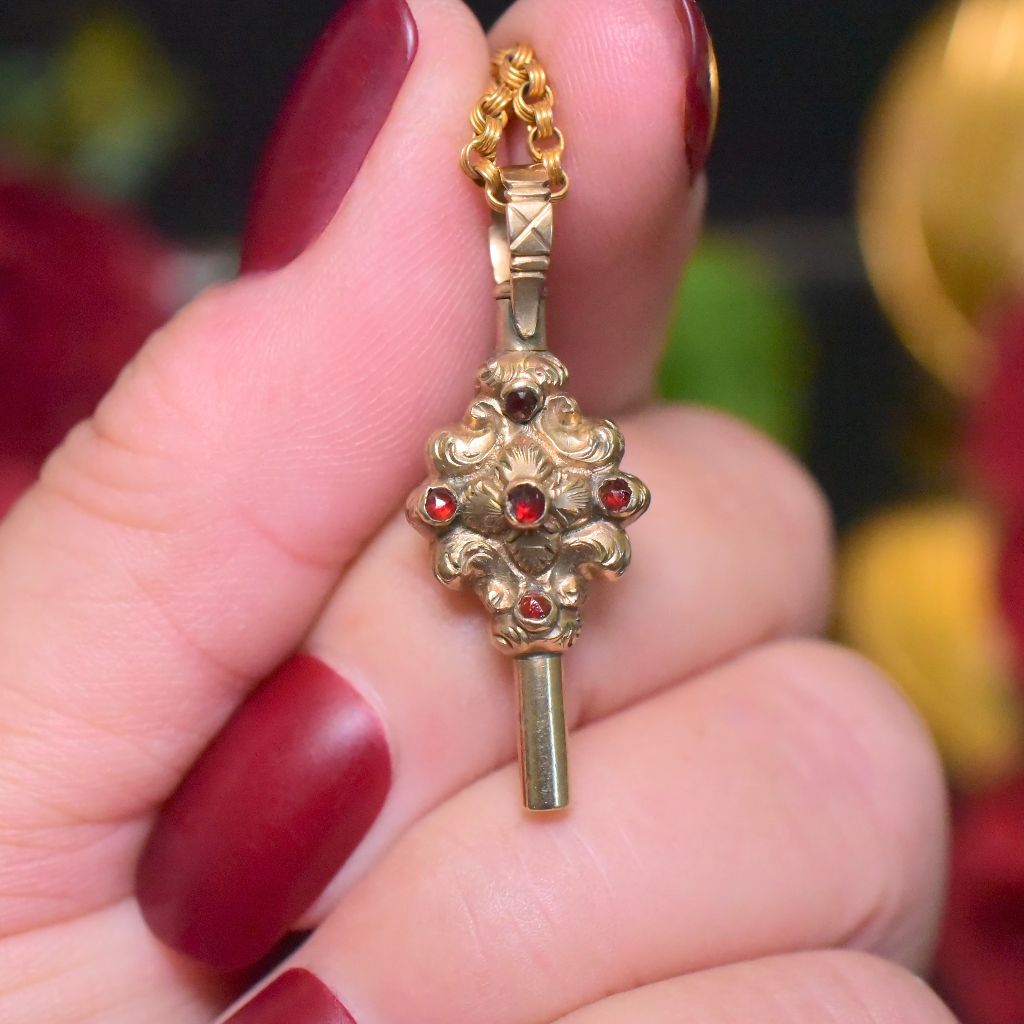 Antique Victorian Gold Cased Red Stone (Glass) Watch Key - Circa 1840-1860