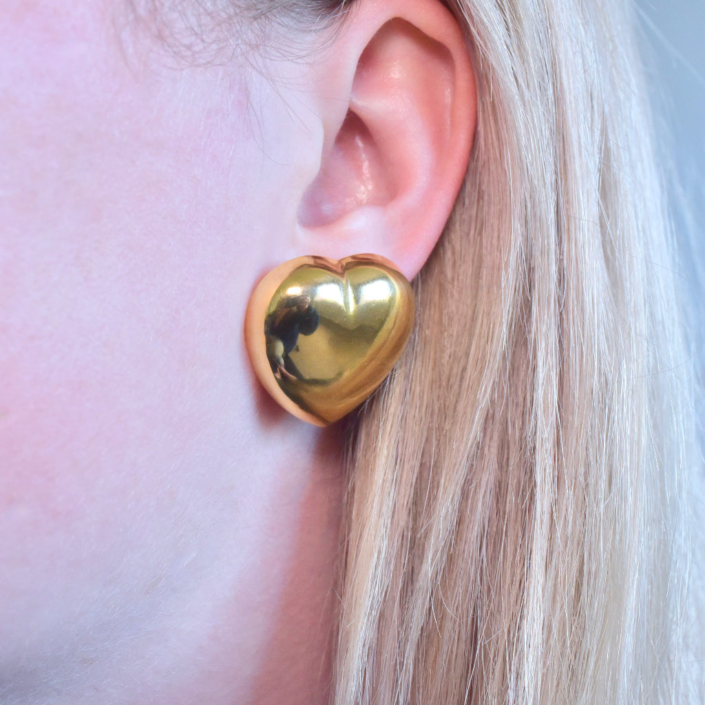 Contemporary 18ct Yellow Gold Italian/Arezzo ‘Heart’ Earrings - 11 Grams