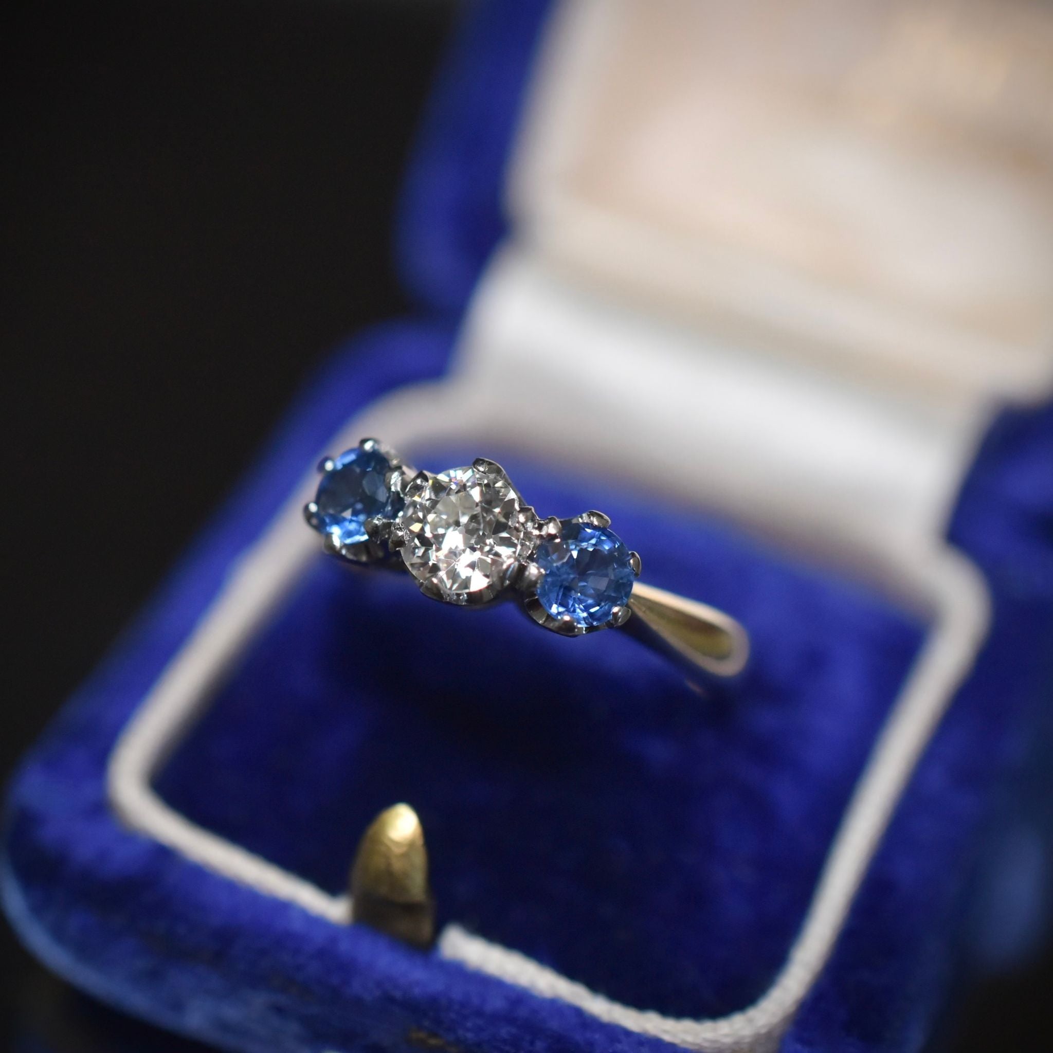 Superb 18ct Yellow and White Gold Sapphire and Diamond Trilogy Ring Includes Insurance Valuation for $8950.00 AUD