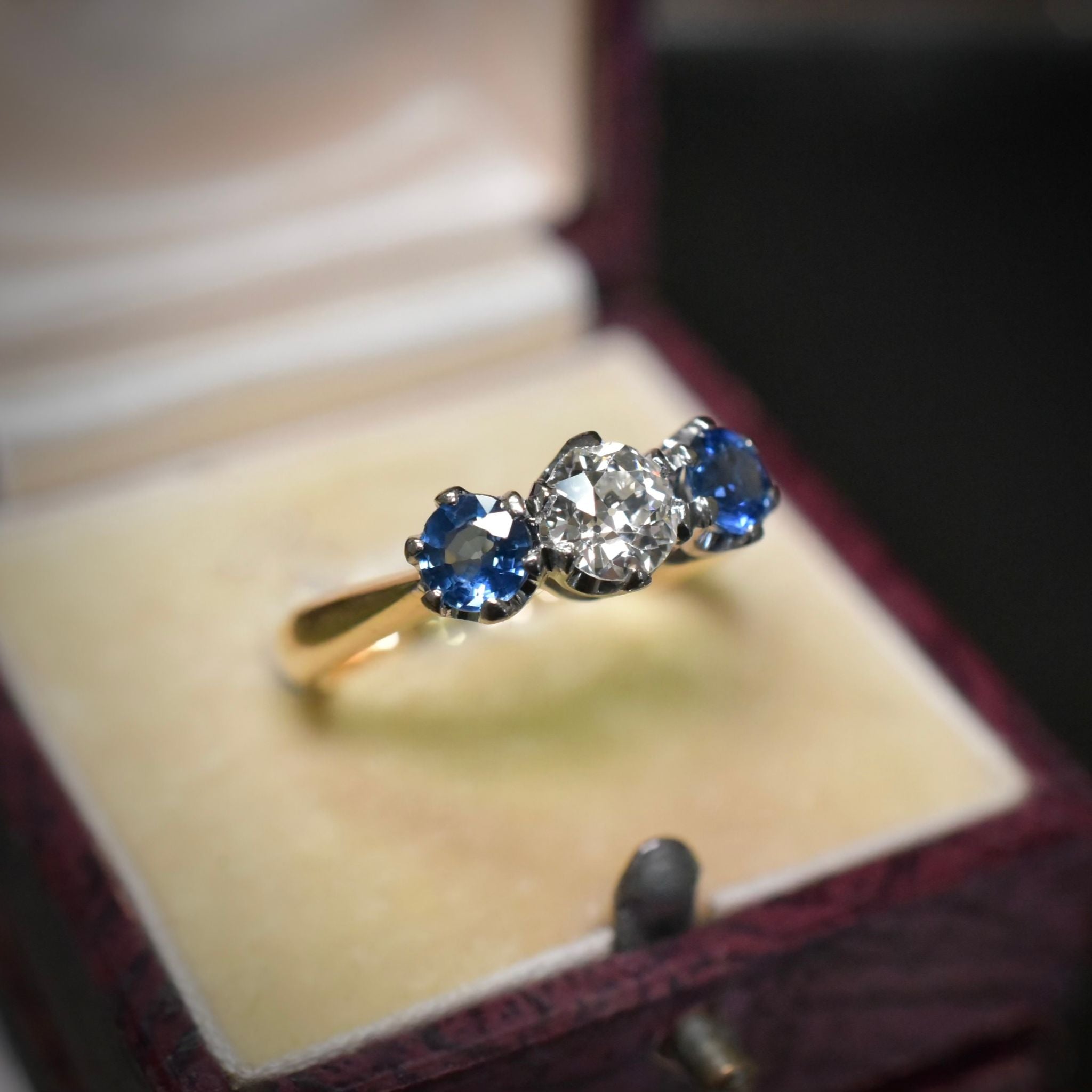 Superb 18ct Yellow and White Gold Sapphire and Diamond Trilogy Ring Includes Insurance Valuation for $8950.00 AUD