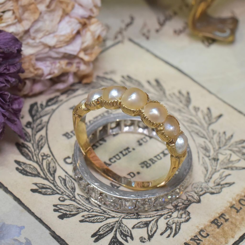 Antique Georgian 15ct Yellow Gold Half Hoop Natural Half Pearl Ring Circa 1815-25