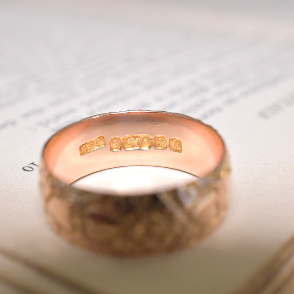 Antique Edwardian Wide 9ct Rose Gold ‘Heart’ Ring By Kinsey Brothers & Patrick - Birmingham 1907