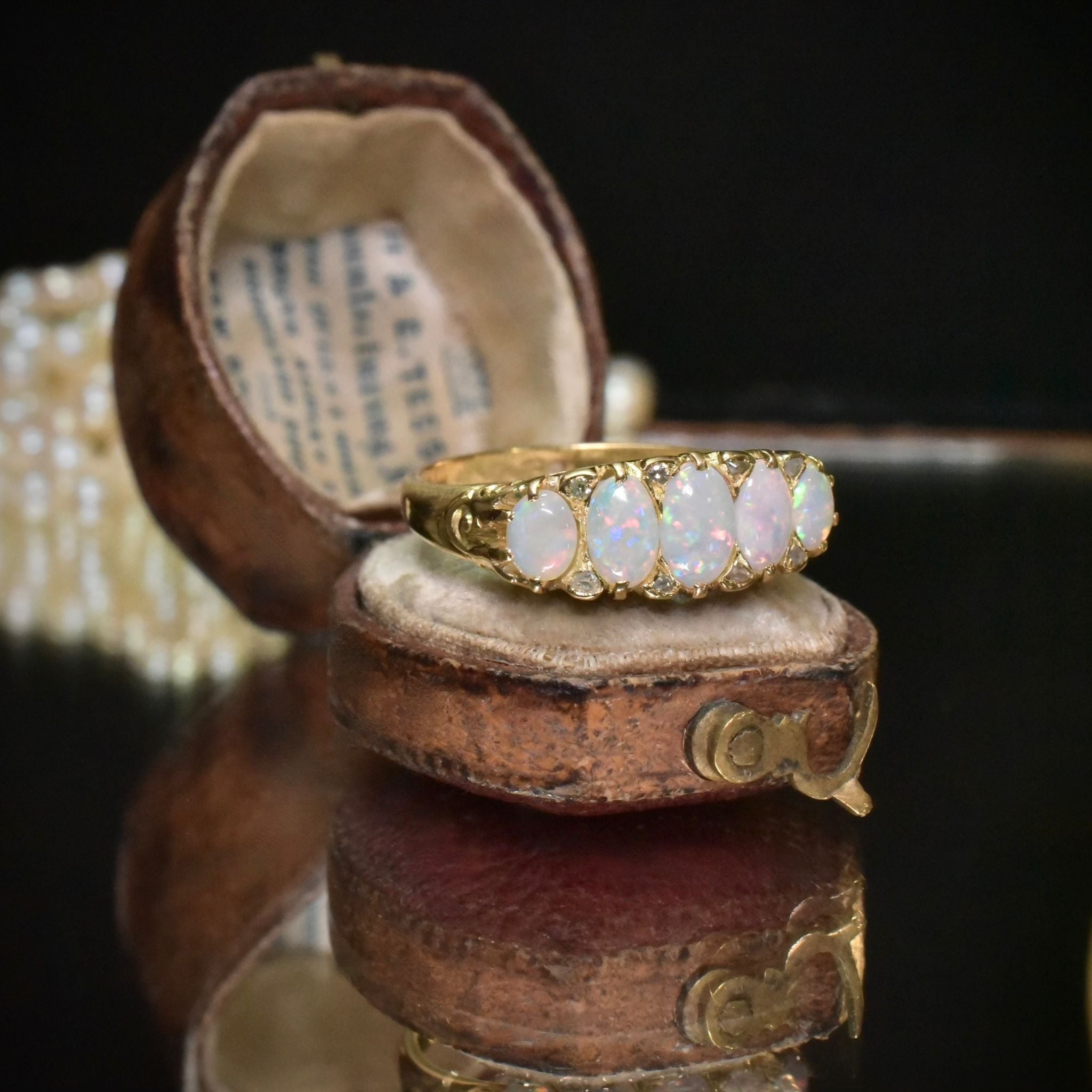 Superb Antique Victorian/Early Edwardian 18ct Yellow Gold Opal And Diamond ‘Half Hoop’ Ring Circa 1900