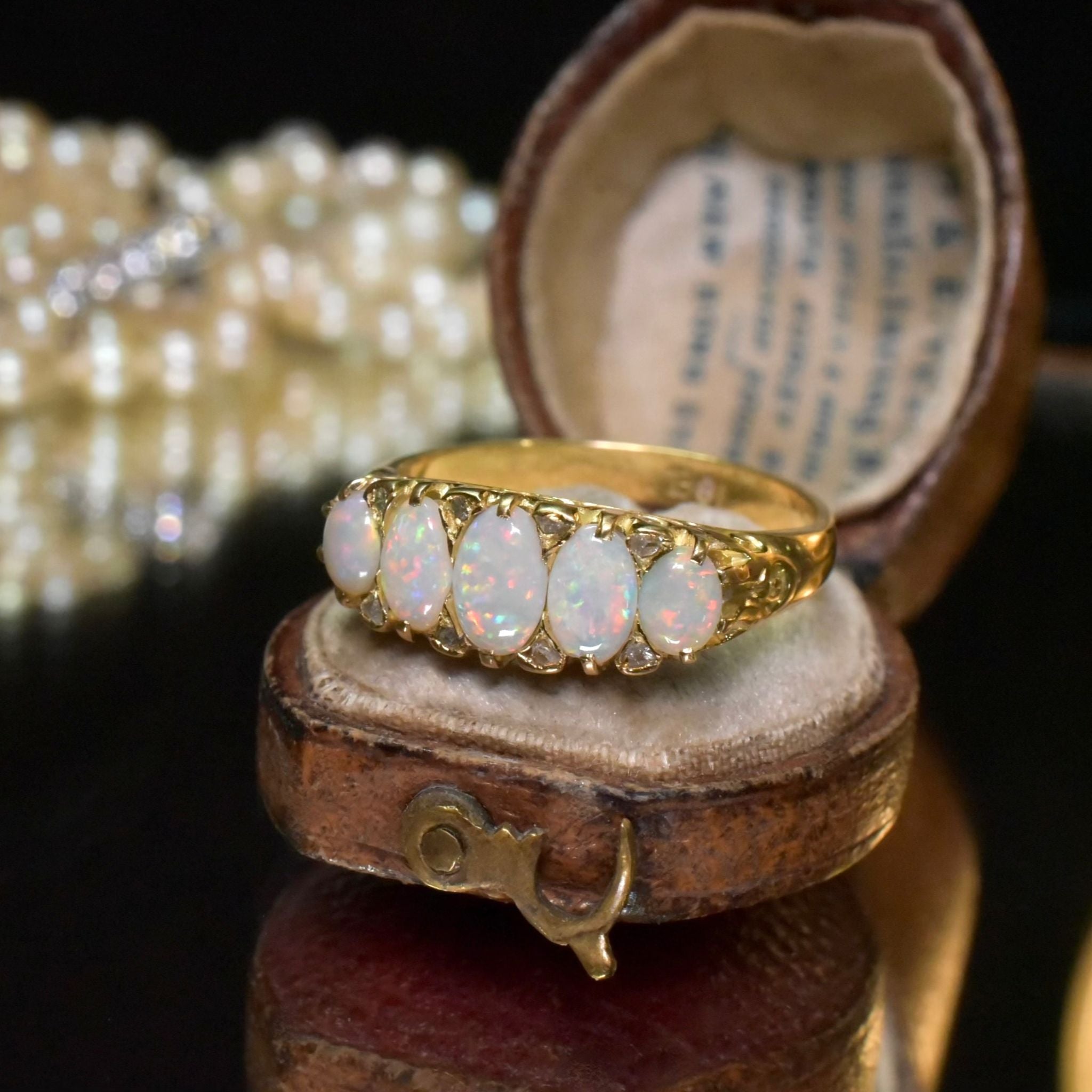 Superb Antique Victorian/Early Edwardian 18ct Yellow Gold Opal And Diamond ‘Half Hoop’ Ring Circa 1900