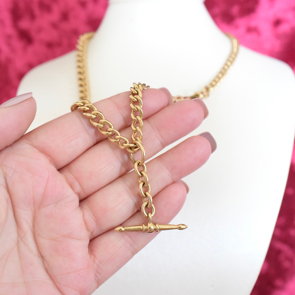Contemporary 9ct Yellow Gold Fob Chain With Sliding T-Bar - 54 Grams