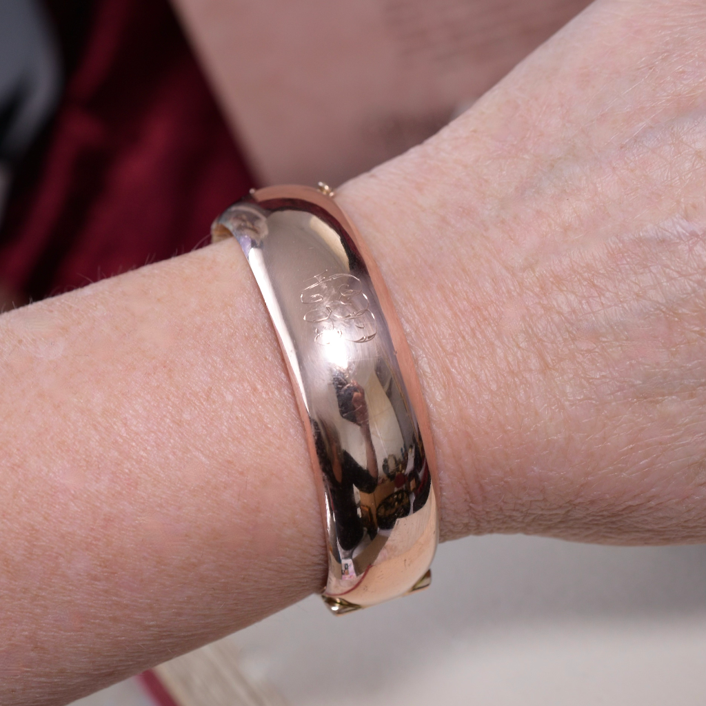 Early Australian 9ct Silver Lined Rose Gold Bangle By Aronson And Co. Circa 1930’s