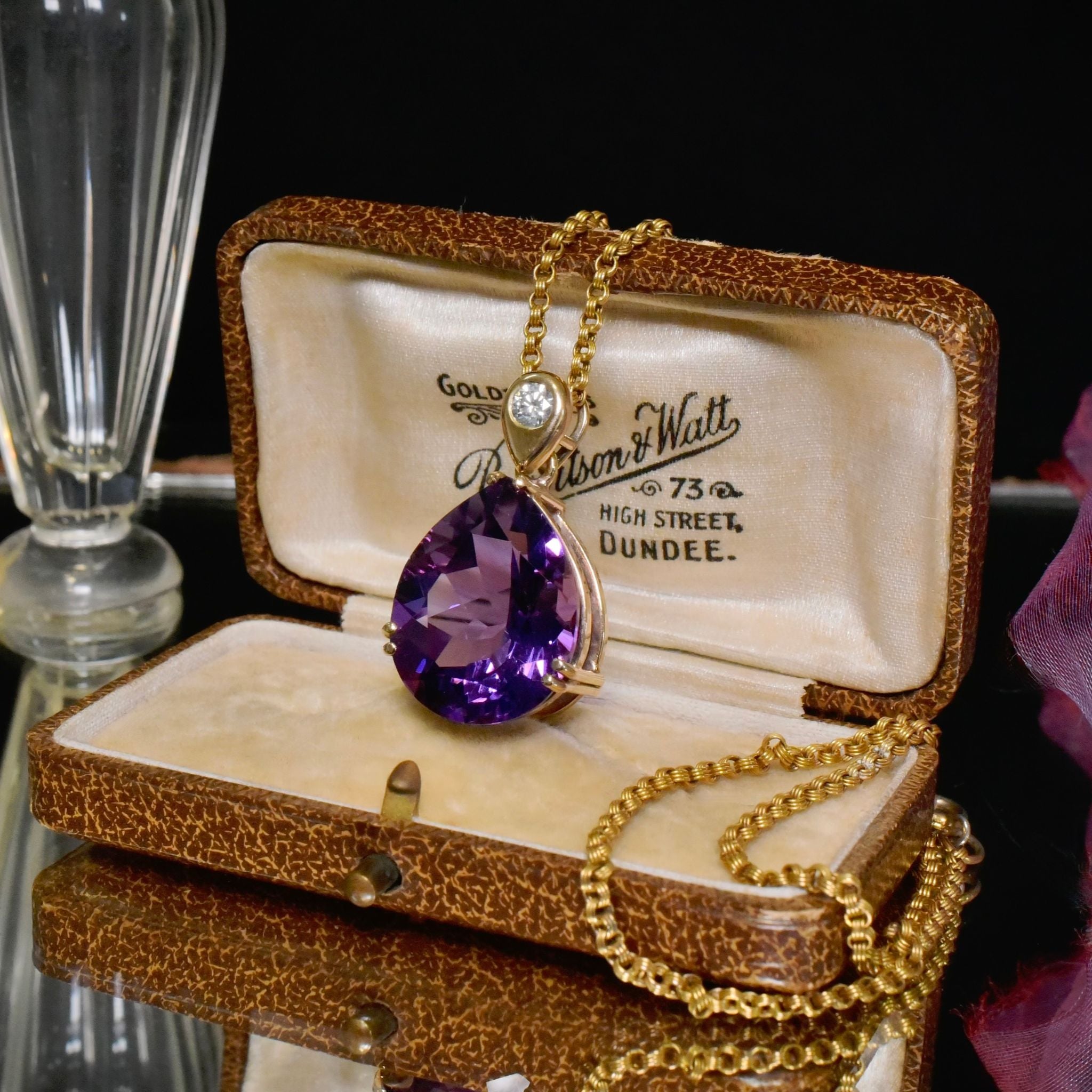 Magnificent Modern 9ct Yellow Gold Pear-Cut Amethyst And Diamond Pendant (Included in Purchase a very old Valuation 2008 for $2,675 AUD)