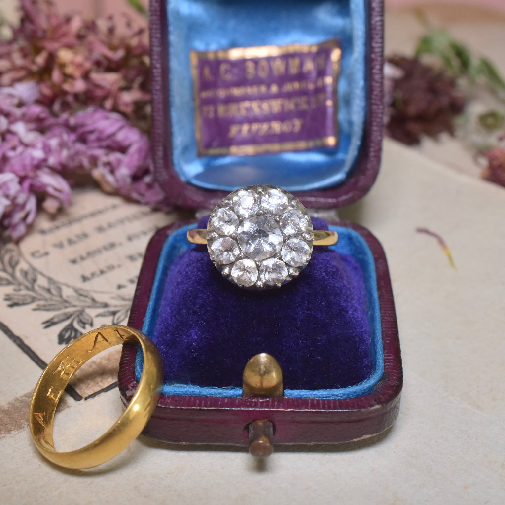 Antique Georgian 9ct Gold And Silver Black Dot Paste Flower Ring Circa 1800